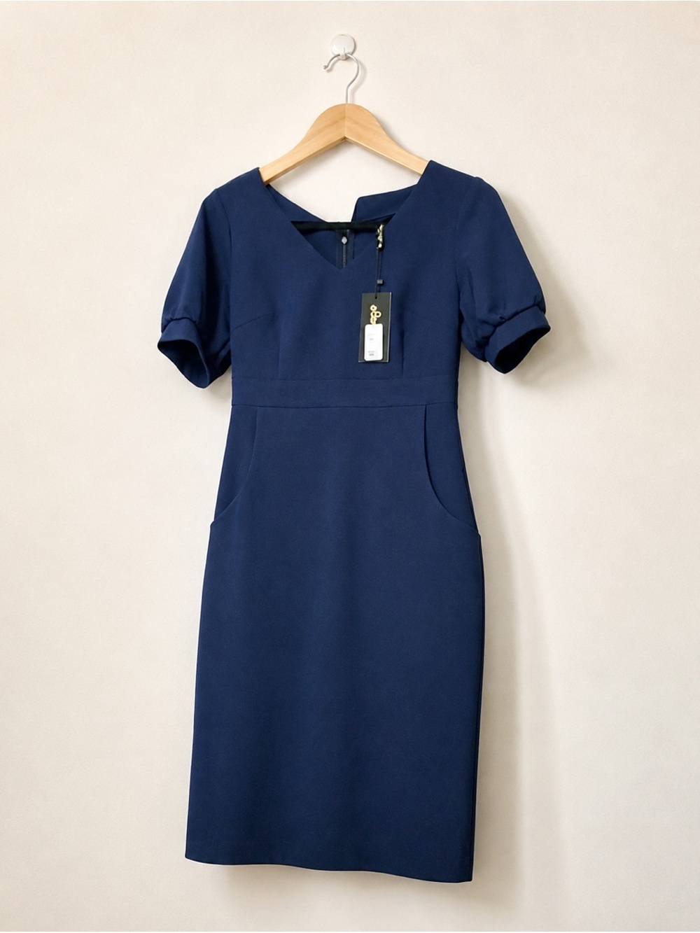 Laura Bettini cotton blend knee length v-neck career dress with pockets - Picture 2 of 7